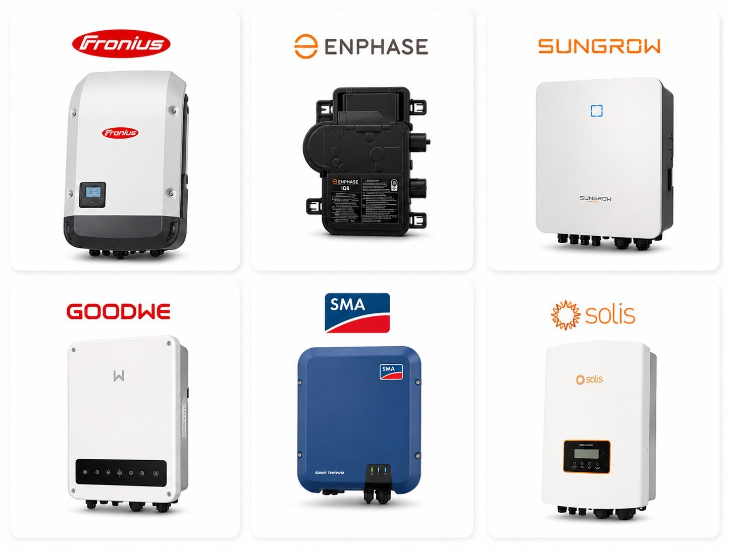Inverter units from Fronius, Enphase, Sungrow, GoodWe, SMA and Solis