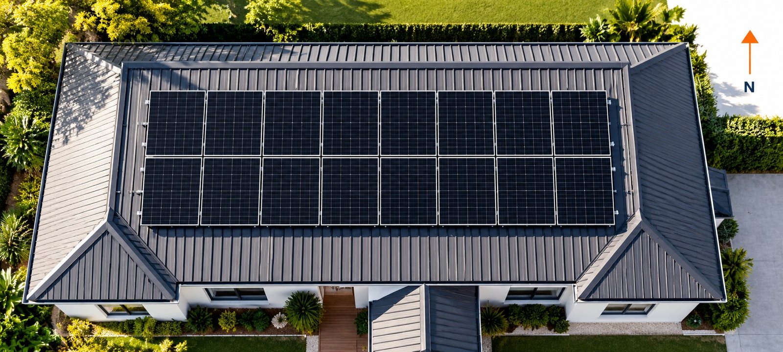 Plan view of a 6.6kW array showing sixteen panels laid out on a roof section